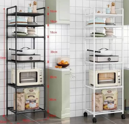 etagere-cuisine-multifonction-6-niveaux-shalomshop.jpg Étagère de Cuisine Multifonction 6 Niveaux – Rangement Noir & Blanc à Roulettes