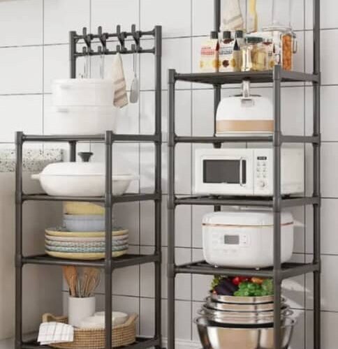 Étagère de Cuisine Multifonction à Roulettes avec Porte-Ustensiles