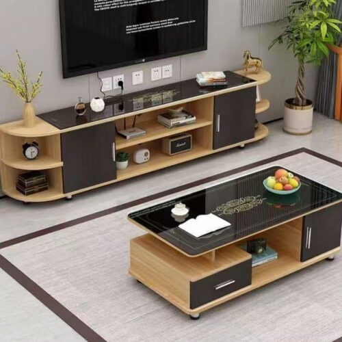 Ensemble Meuble TV & Table Basse – Design Moderne Bois & Noir