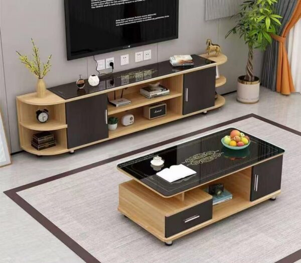 Ensemble Meuble TV & Table Basse – Design Moderne Bois & Noir
